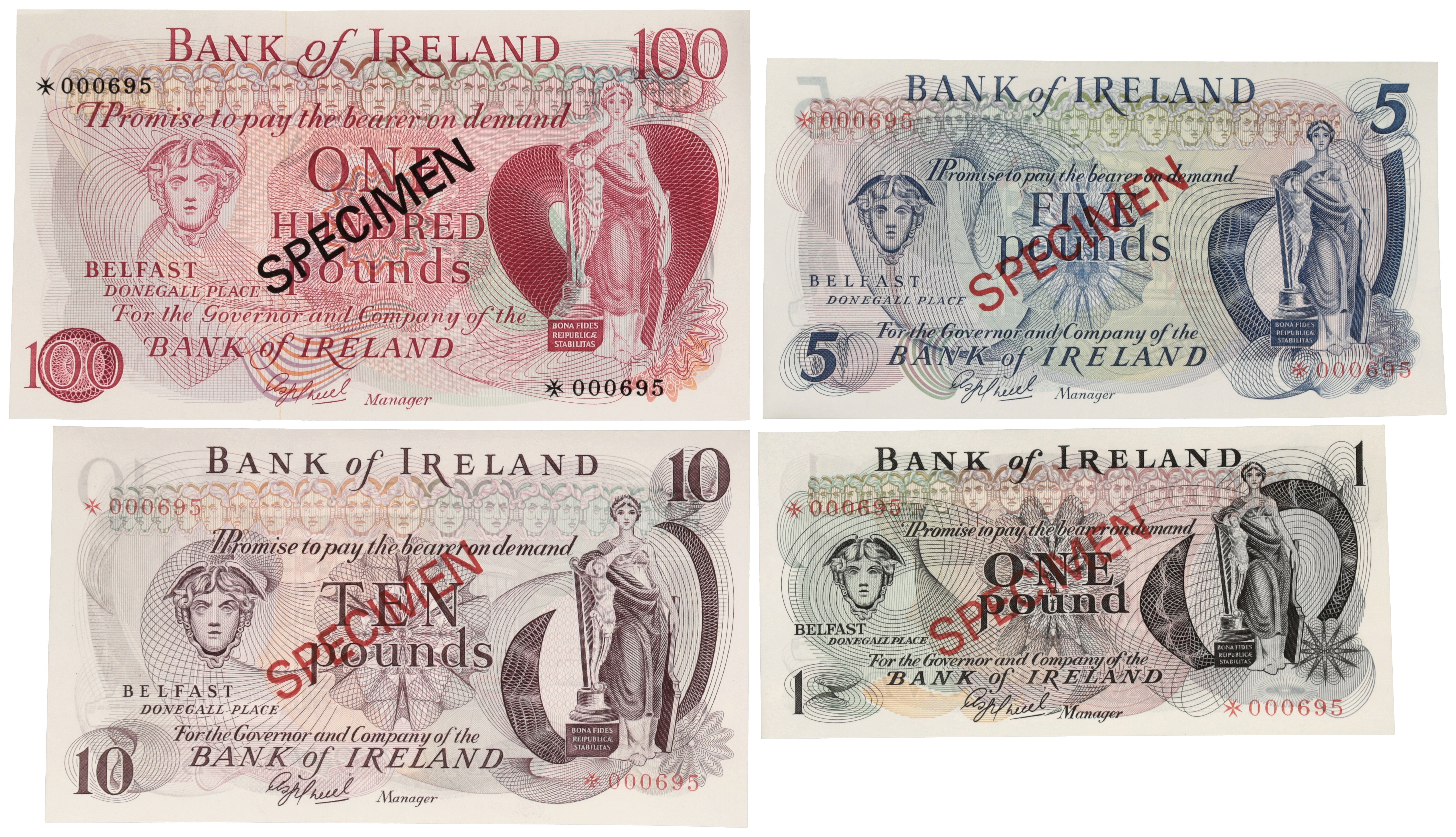 Ireland. 1/5/10/100 Pounds. Banknotes. Type ND. - UNC.