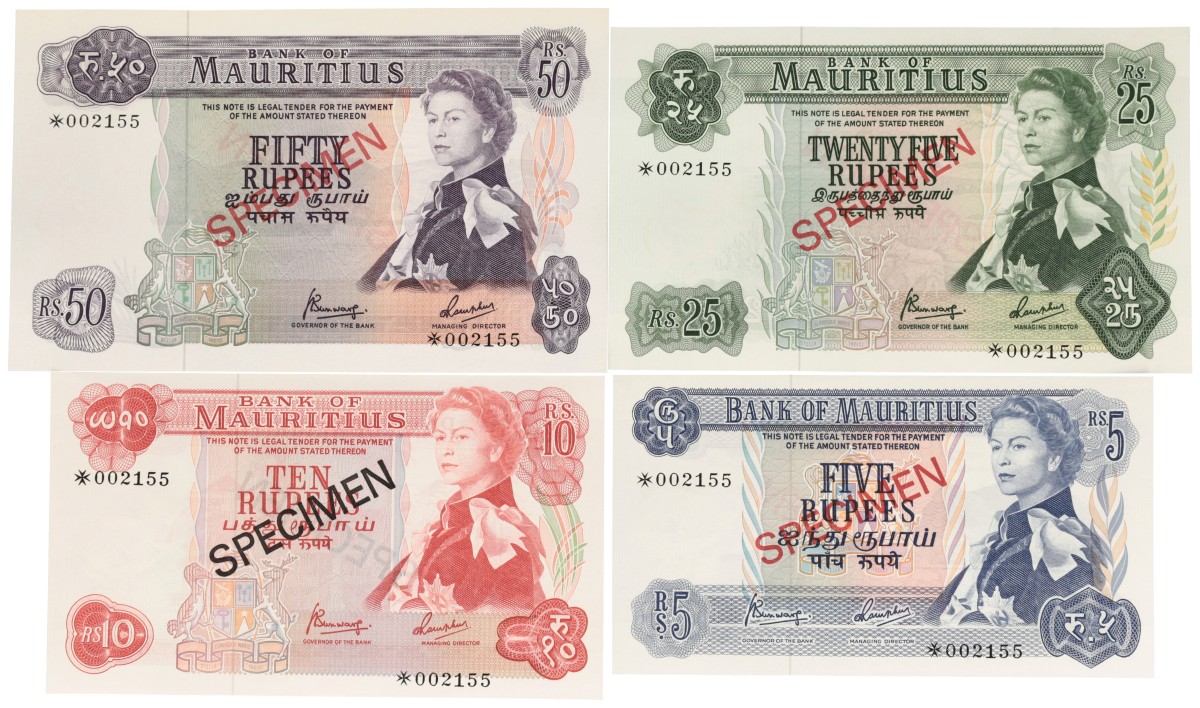 Mauritius. 5/10/25/50 Rupees. Banknotes. Type ND. - UNC.