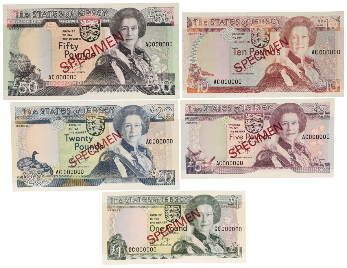 Jersey. 1/5/10/20/50 Pounds. Banknotes. Type ND. - UNC.