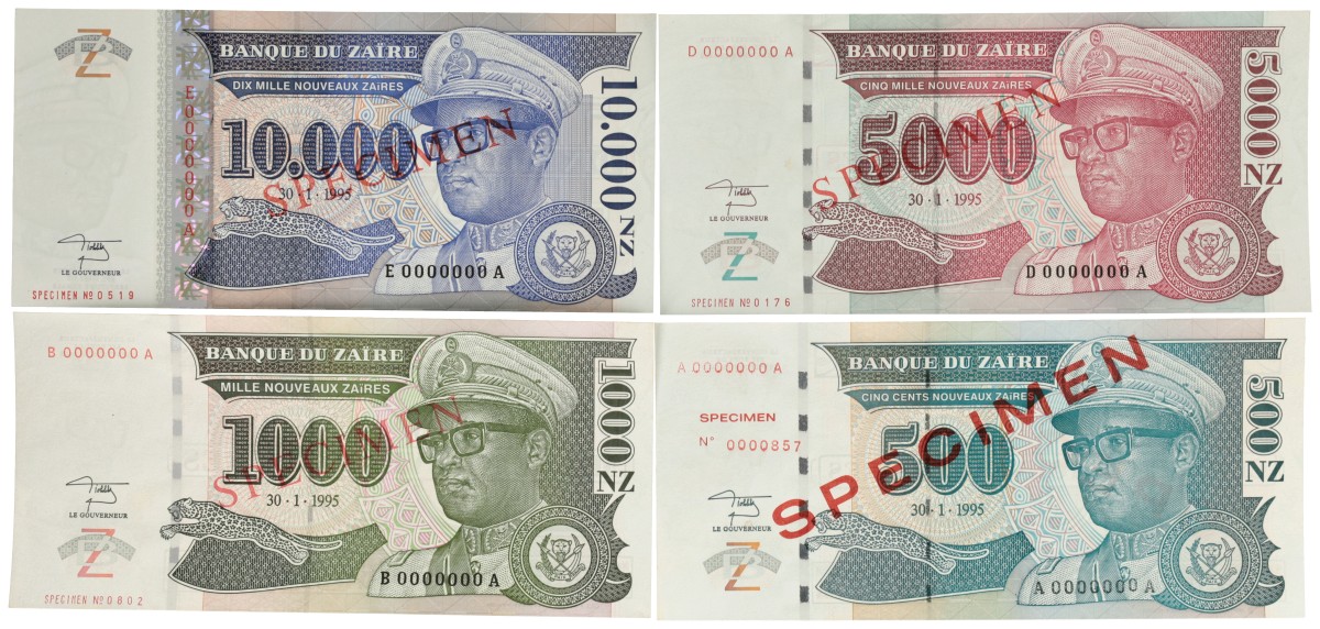 Zaïre. 500/1000/5000/10000 Zaïres. Banknotes. Type 1995. - UNC.