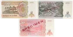 Zaïre. 50/200/500 Zaïres. Banknotes. Type 1994. - UNC.
