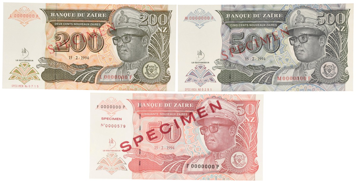 Zaïre. 50/200/500 Zaïres. Banknotes. Type 1994. - UNC.