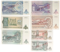Zaïre. 1/1/5/5/10/50/100 Zaïres. Banknotes. Type 1993. - UNC.