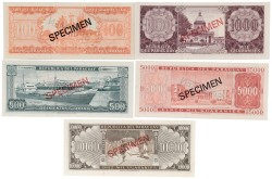 Paraguay. 100/500/1000/5000/10000 Guaranies. Banknotes. Type 1952. - UNC.