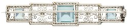 BWG platina Art Deco broche bezet met aquamarijn en diamant.