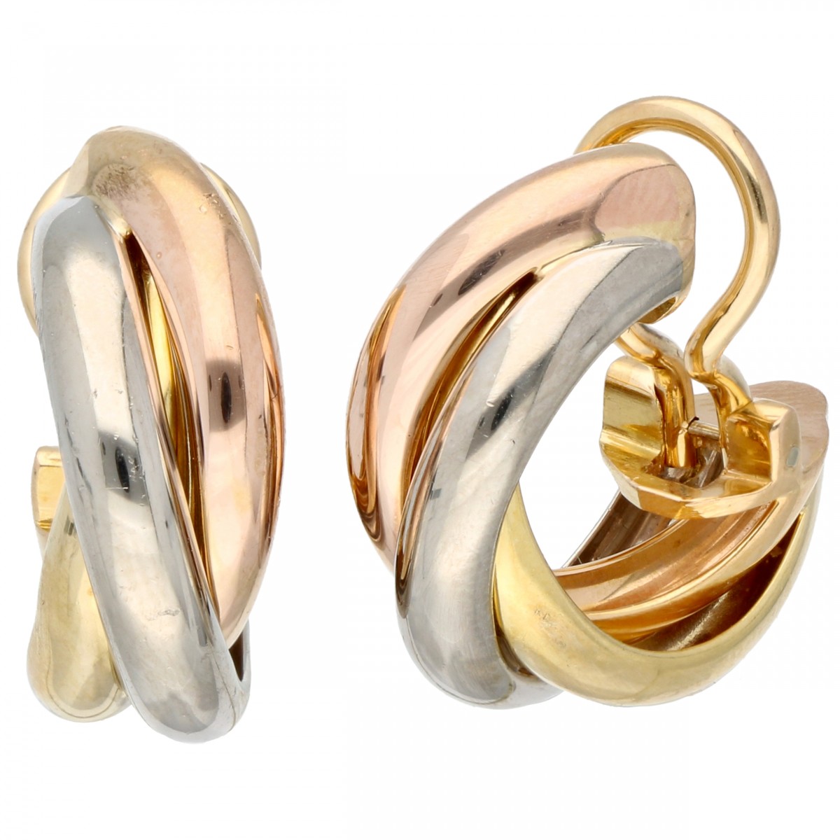 Tricolor gouden Cartier Trinity creolen, clip-oorbellen - 18 kt.