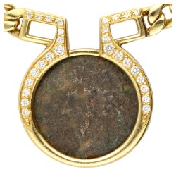 18K Geelgouden collier bezet met antieke Romeinse bronzen munt "Zeugma".