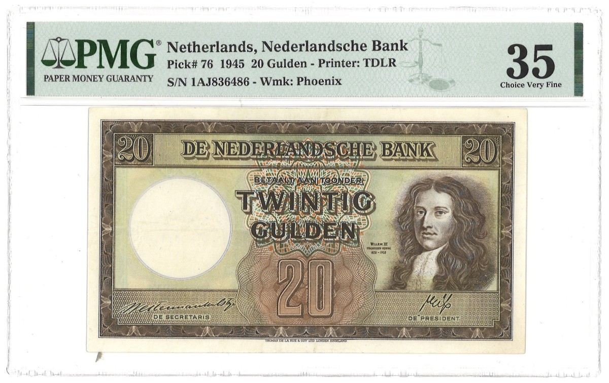 Nederland. 20 Gulden. Bankbiljet. Type 1945. - PMG 35.
