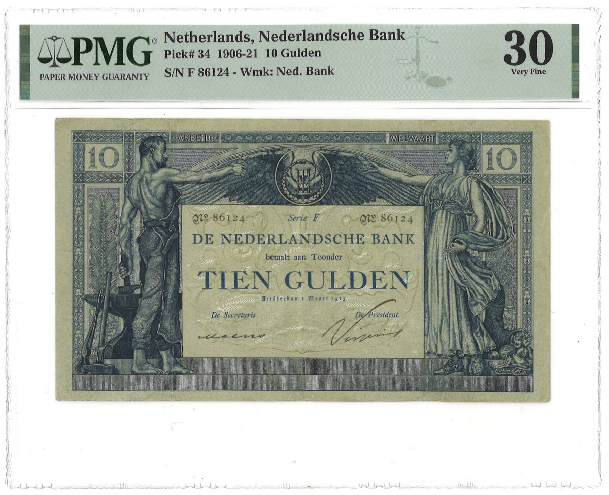 Nederland. 10 Gulden. Bankbiljet. Type 1904. - PMG 30.