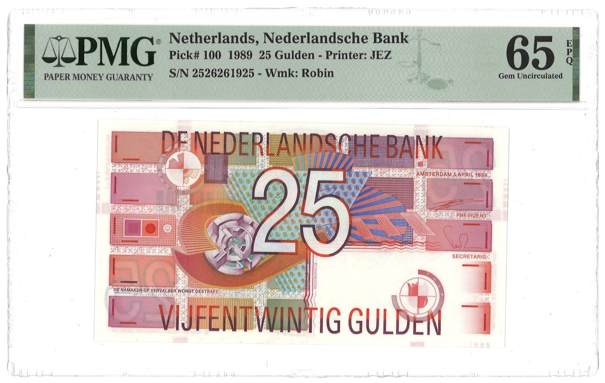 Nederland. 25 Gulden. Bankbiljet. Type 1989. - PMG 65EPQ.