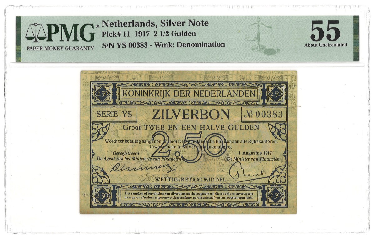 Nederland. 2½ Gulden. Zilverbon. Type 1917. - PMG 55.