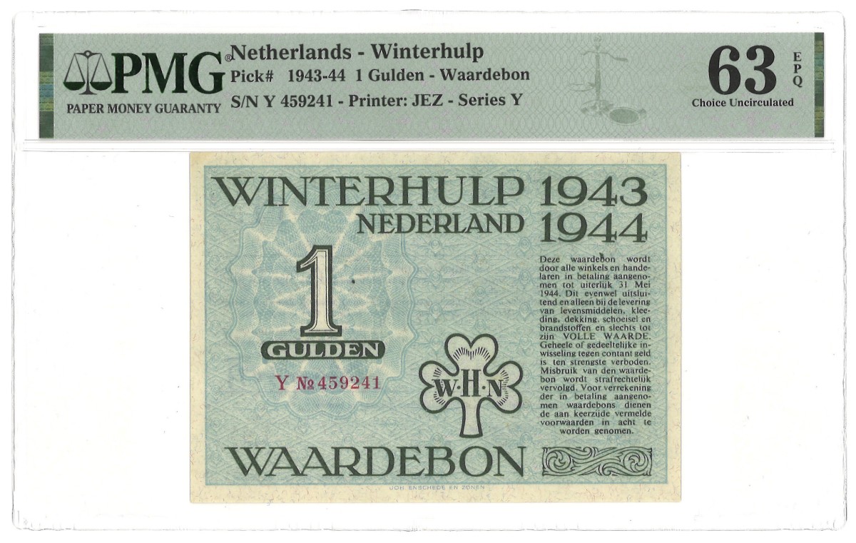 Nederland. 1 Gulden. Waardebon. Type 1943-1944. - PMG 63EPQ.