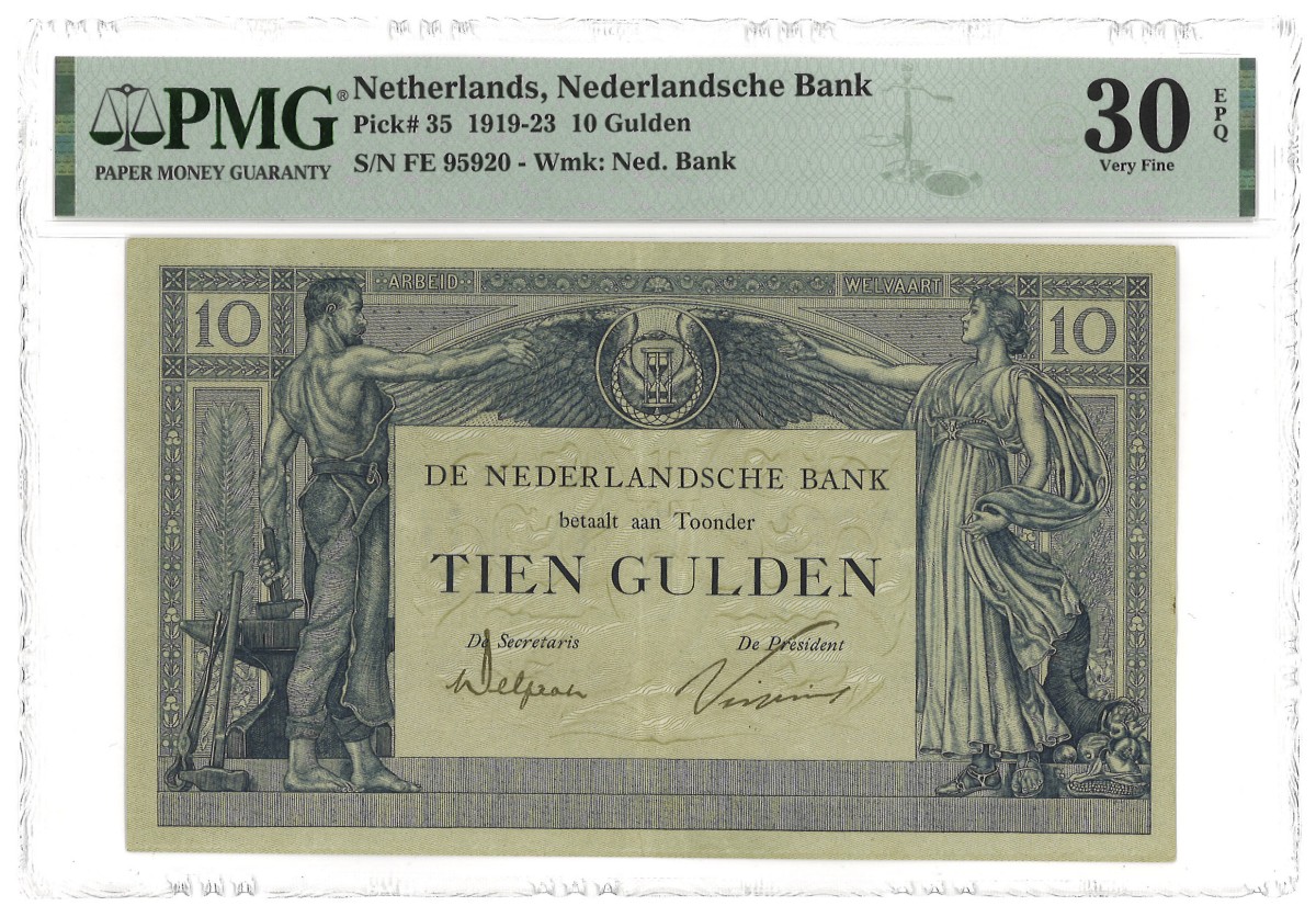 Nederland. 10 Gulden. Bankbiljet. Type 1921. - PMG 30EPQ.
