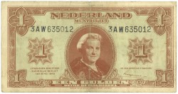 Nederland. 1 Gulden. Misdruk. Type 1945. - Prachtig.