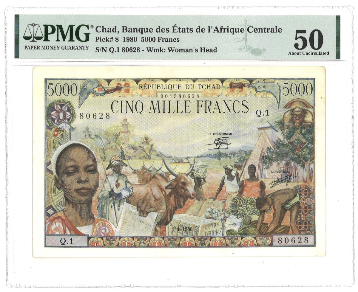 Chad. 5000 Francs. Banknote. Type 1980. - About UNC.