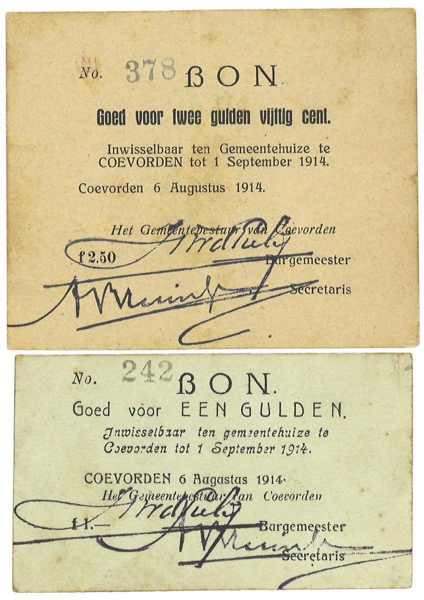 Nederland. 1 Gulden / 2.5 Gulden. Waardebon. Type 1914. Type Coevorden. - UNC.