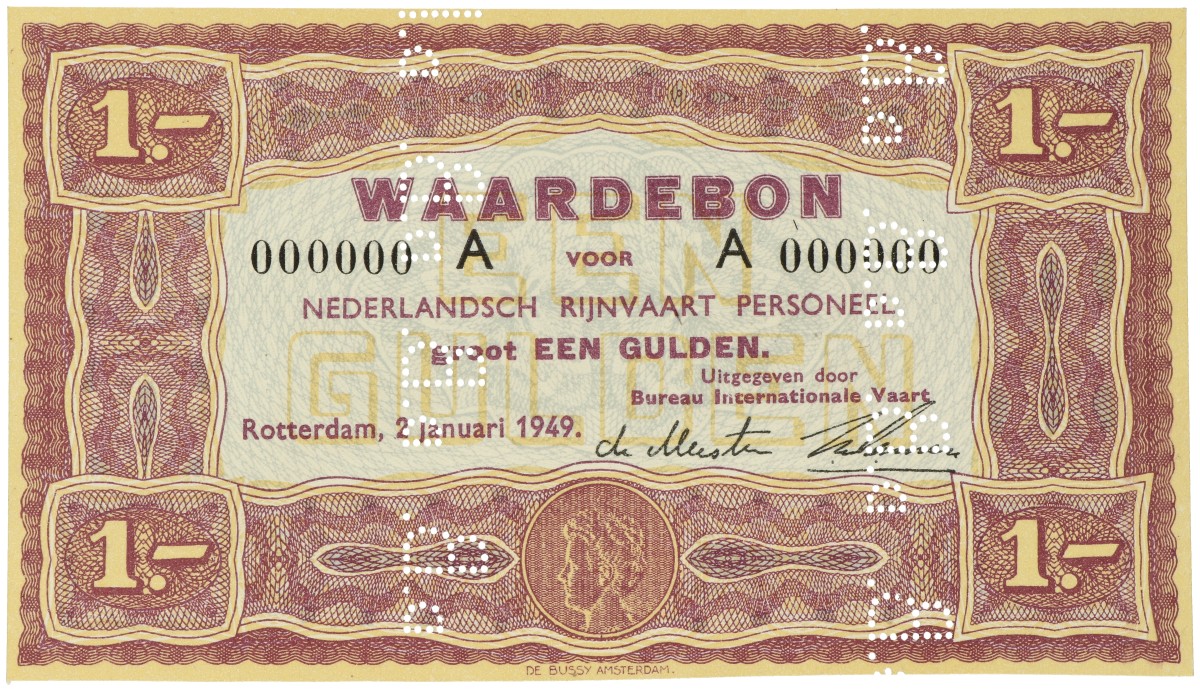 Nederland. 1 Gulden. Waardebon. Type 1949. Type Rijnvaart. - UNC.