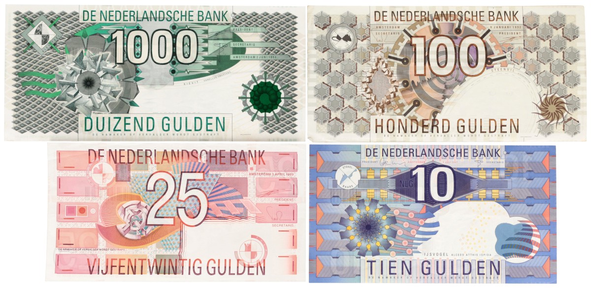 Nederland. 10/25/100/1000 Gulden. Bankbilijet. Type 1989/1979. - Zeer Fraai / Prachtig.