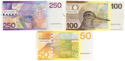 Nederland. 50/100/250 Gulden. Bankbiljet. Type 1977/1985. - Zeer Fraai / Prachtig.