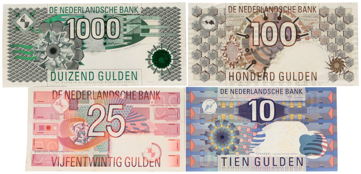 Nederland. 10/25/100/1000 Gulden. Bankbiljet. Type 1989/1997. - Zeer Fraai / Prachtig.