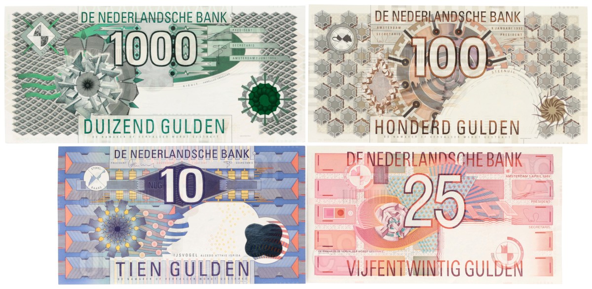 Nederland. 10/25/100/1000 Gulden. Bankbiljet. Type 1989/1997. - Zeer Fraai / Prachtig.