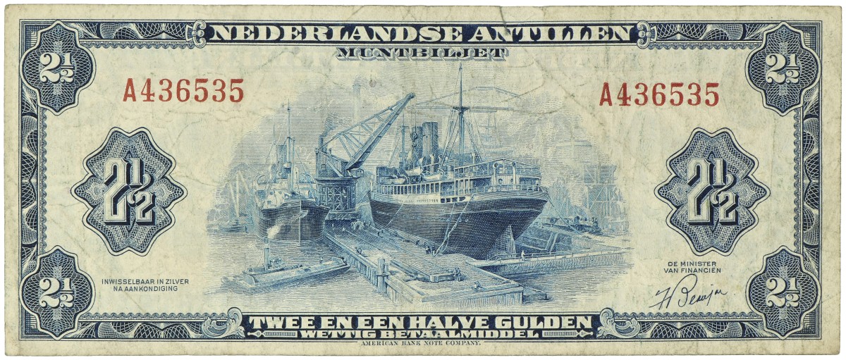 Netherlands-Antilles. 2½ Gulden. Muntbiljet. Type 1955. - Fine.