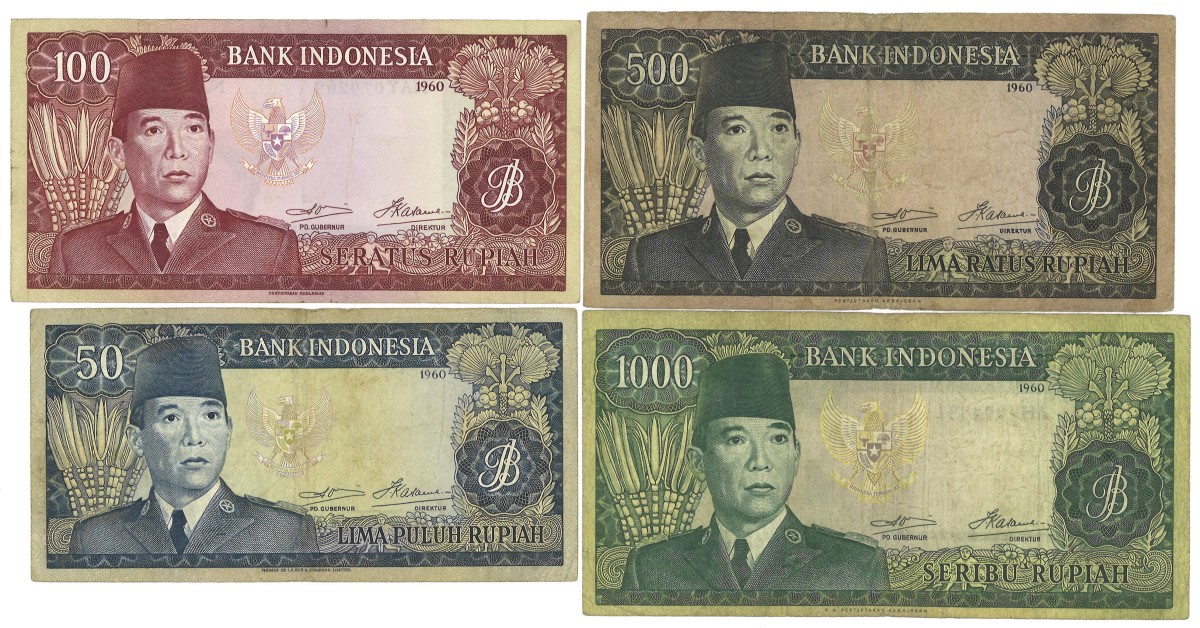 Indonesia. 50/100/500/1000 Rupiah. Banknotes. Type 1960. - Fine / Very fine.