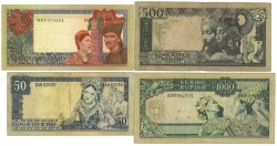 Indonesia. 50/100/500/1000 Rupiah. Banknotes. Type 1960. - Fine / Very fine.