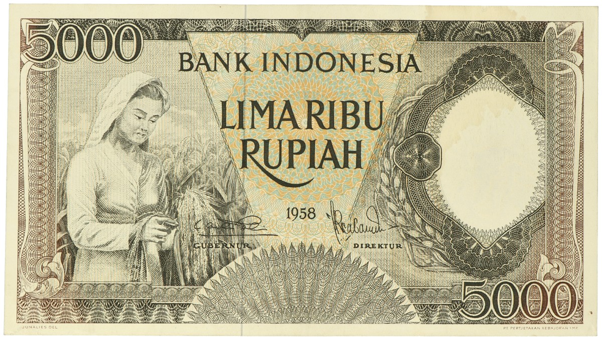 Indonesia. 5000 Rupiah. Banknote. Type 1958. - Extremely fine.