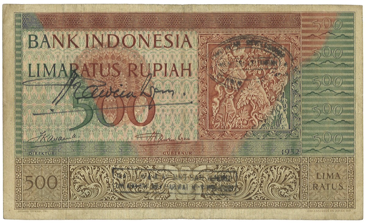 Indonesia. 500 Rupiah. Banknote. Type 1952. - Very fine.