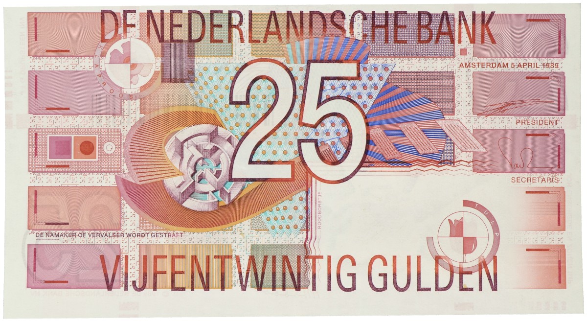 Nederland. 25 Gulden. Misdruk. Type 1989. - Prachtig.