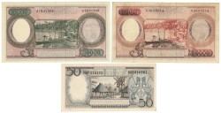 Indonesia. 50/10000/10000 Rupiah. Banknotes. Type 1964. - Very fine / Extremely fine.