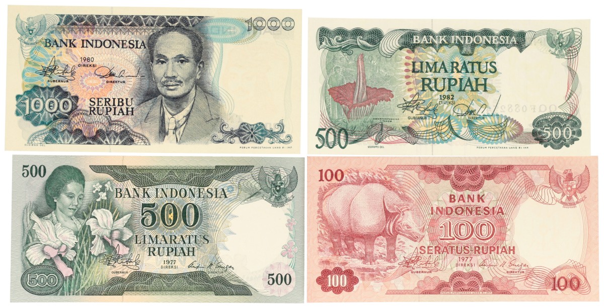 Indonesia. 100/500/500/1000 Rupiah. Banknotes. Type 1977-1982. - UNC.