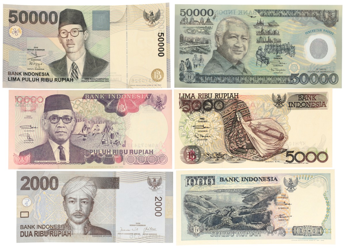 Indonesia. 1000/2000/5000/10000/50000/50000 Rupiah. Banknotes. Type 1992-2009. - UNC.