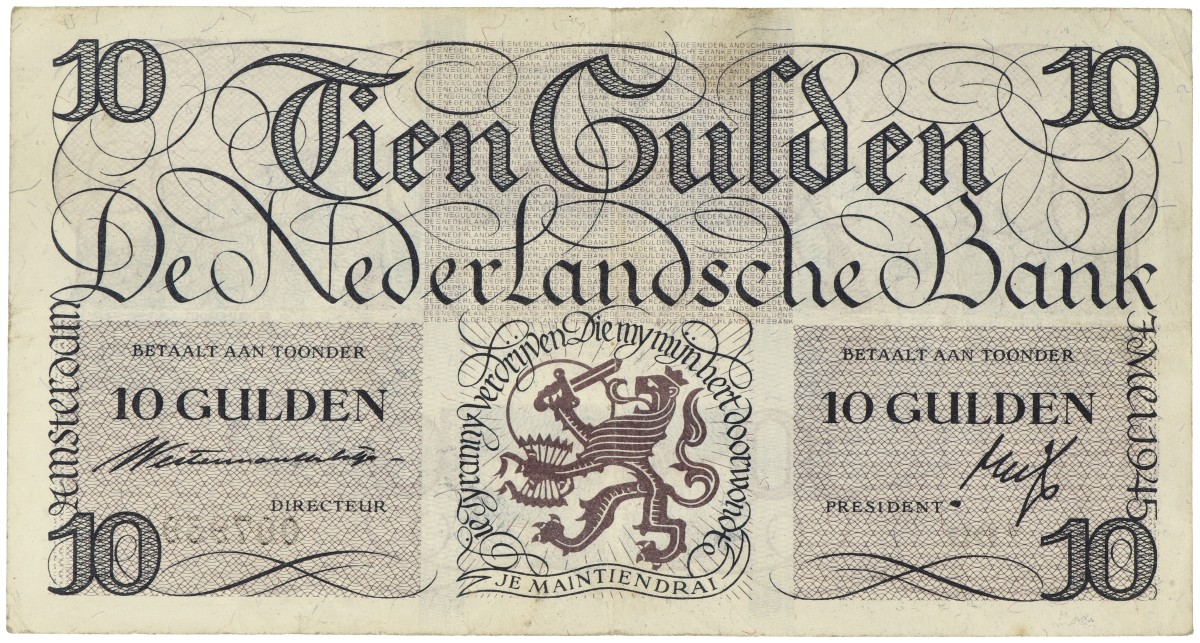 Nederland. 10 Gulden. Misdruk. Type 1945. - Zeer Fraai.