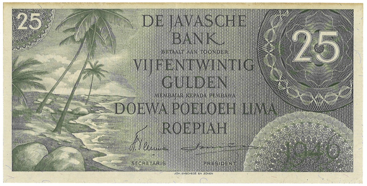 Netherlands-Indies. 25 Gulden. Banknote. Type 1946. - Extremely fine.