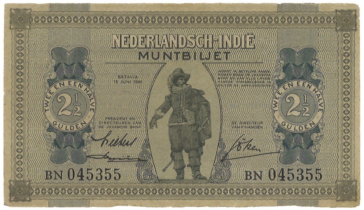 Netherlands-Indies. 2½ Gulden. Muntbiljet. Type 1940. - Very fine / Extremely fine.