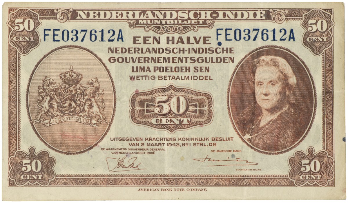 Netherlands-Indies. ½ Gulden. MUntbiljet. Type 1943. - Very fine.