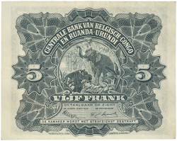 Belgian Congo. 5 Francs. Banknote. Type 1953. - Very fine.