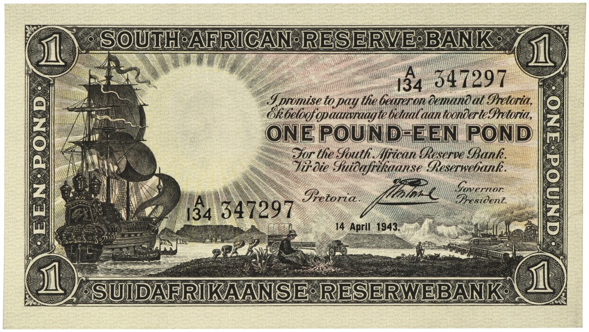 South Africa. 1 Pound. Banknote. Type 1943. - About UNC.