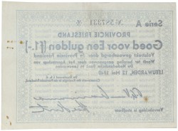 Nederland. 1 Gulden. Noodgeld. Type 1940. Type Friesland. - Zeer Fraai.