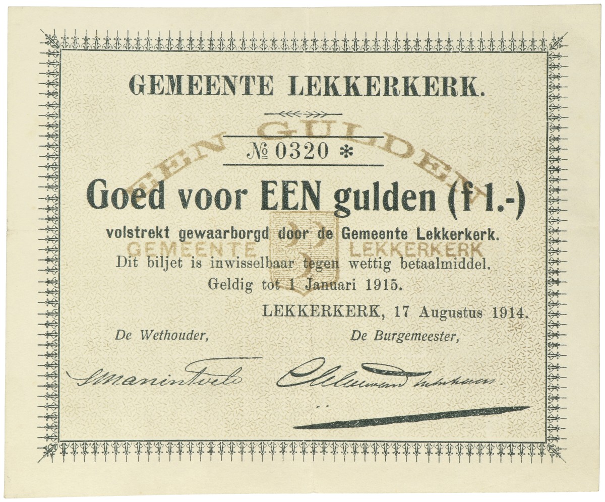 Nederland. 1 Gulden. Noodgeld. Type 1915. Type Lekkerkerk. - Zeer Fraai / Prachtig.