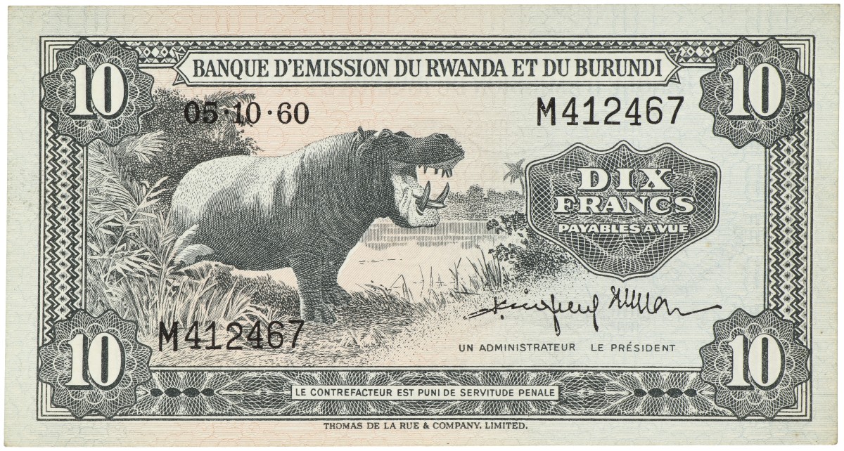 Rwanda - Burundi. 10 Francs. Banknote. Type 1960. - Extremely fine.