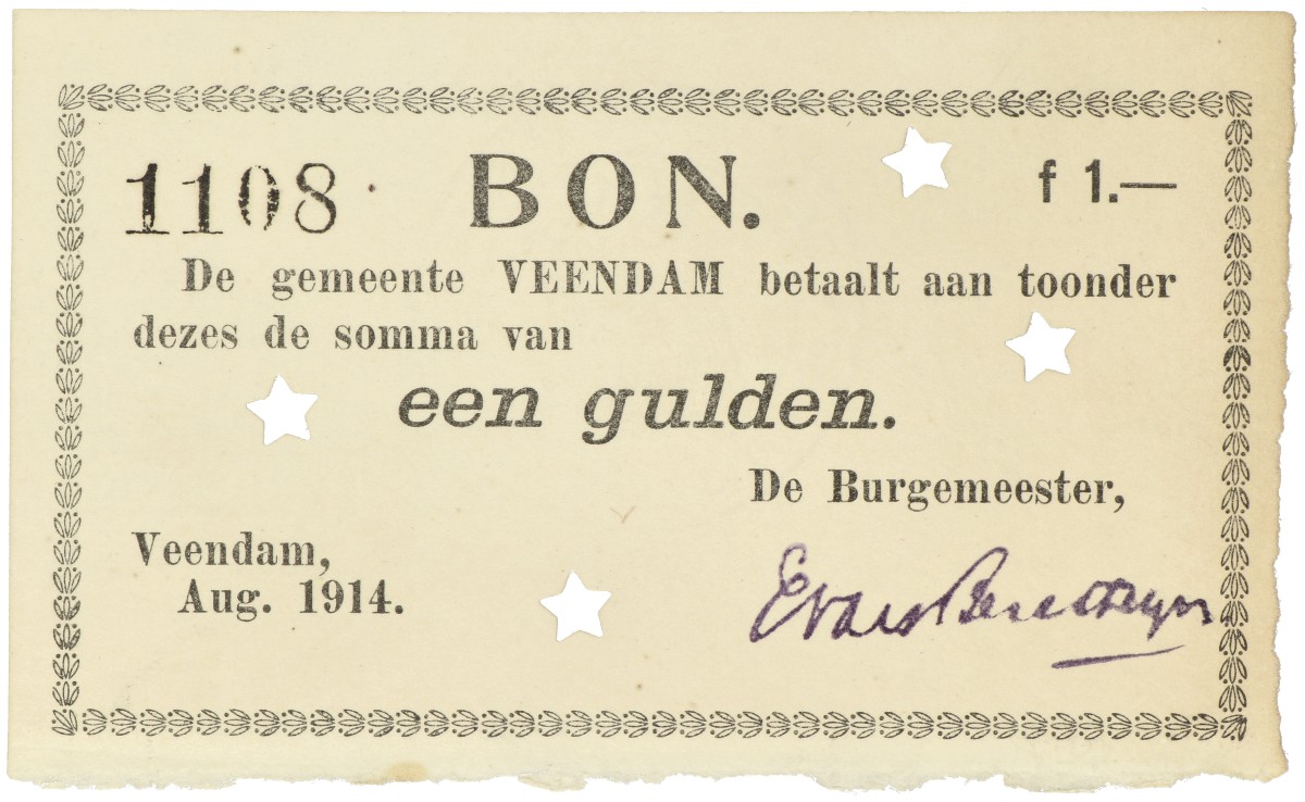 Nederland. 1 Gulden. Noodgeld. Type 1914. Type Veendam. - UNC.