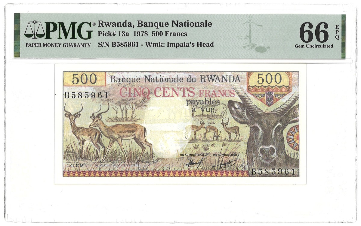 Rwanda. 500 Francs. Banknote. Type 1978. - PMG 66EPQ.