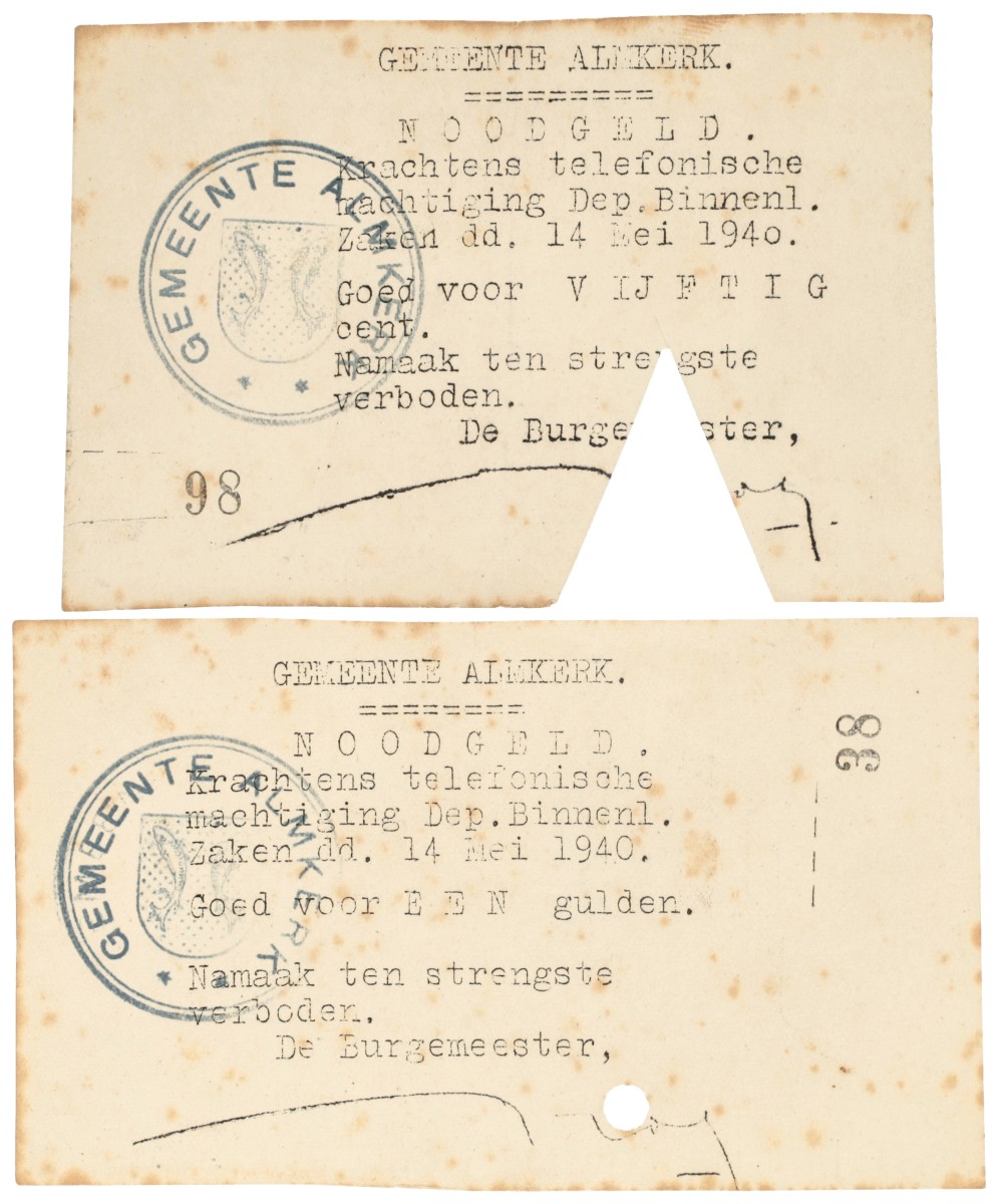 Nederland. 50 cent / 1 Gulden. Noodgeld. Type 1940. Type Almkerk. - Fraai / Zeer Fraai.
