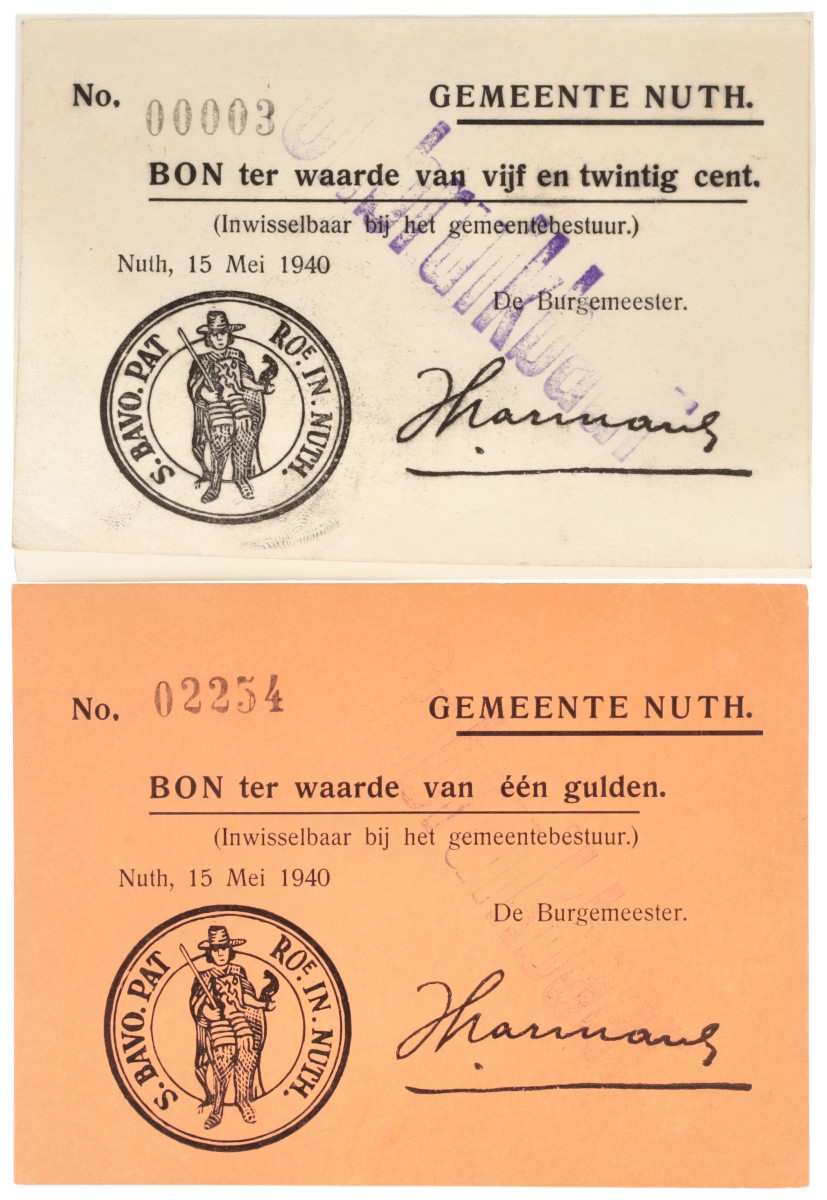 Nederland. 25 cent Zeer Fraai / 1 Gulden UNC. Noodgeld. Type 1940. Type Nuth.