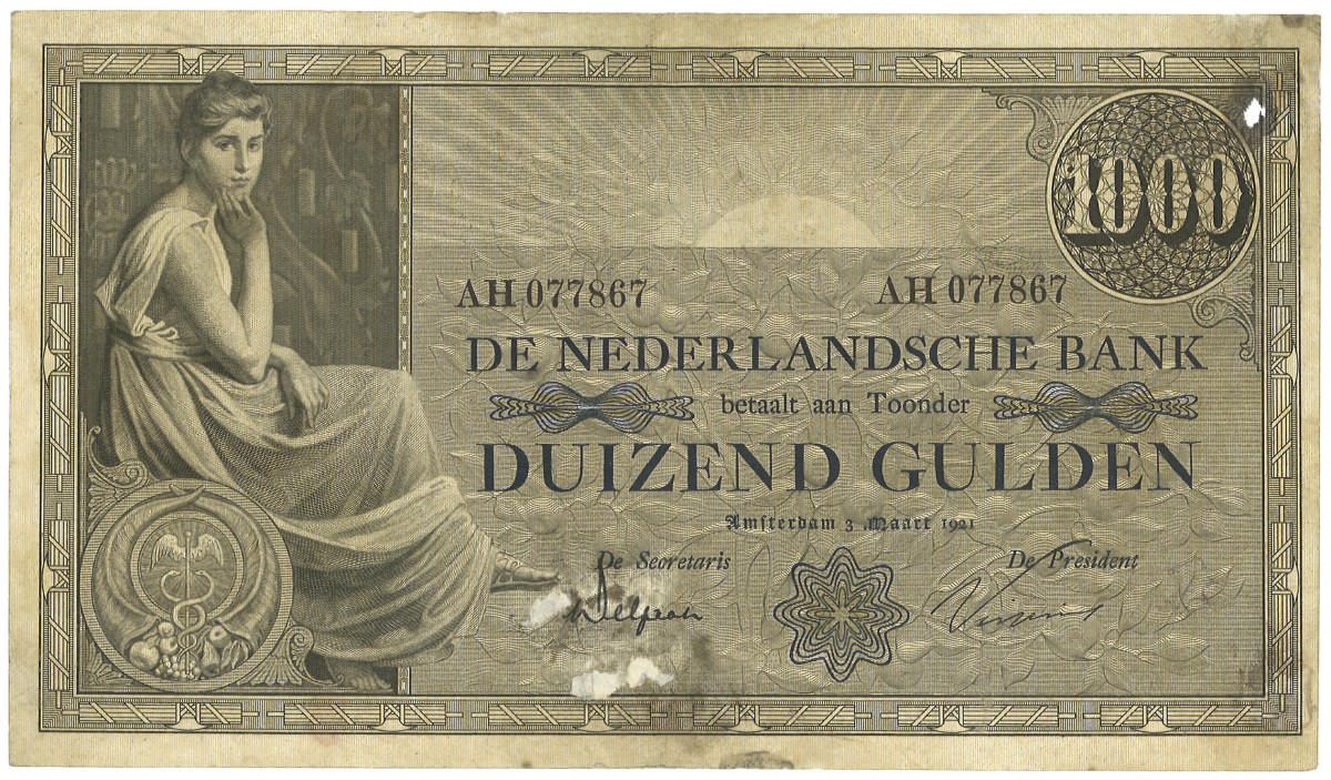 Nederland. 1000 Gulden. Bankbiljet. Type 1919. - Fraai.