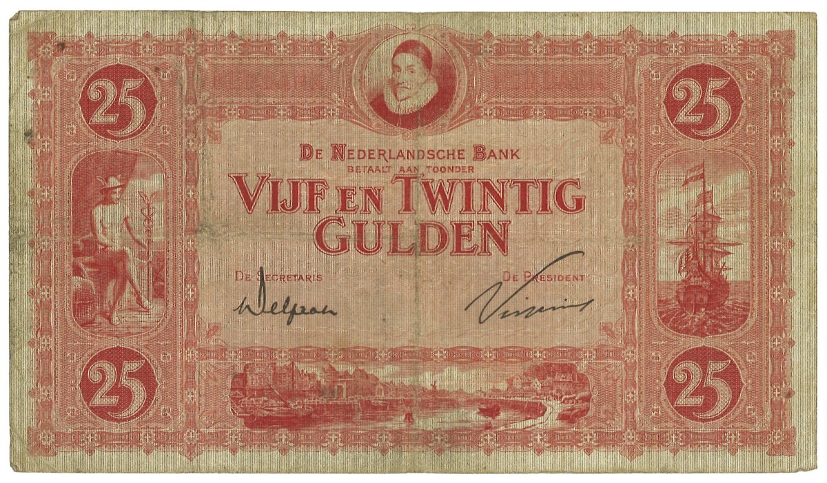 Nederland. 25 Gulden. Bankbiljet. Type 1921. - Zeer Fraai.