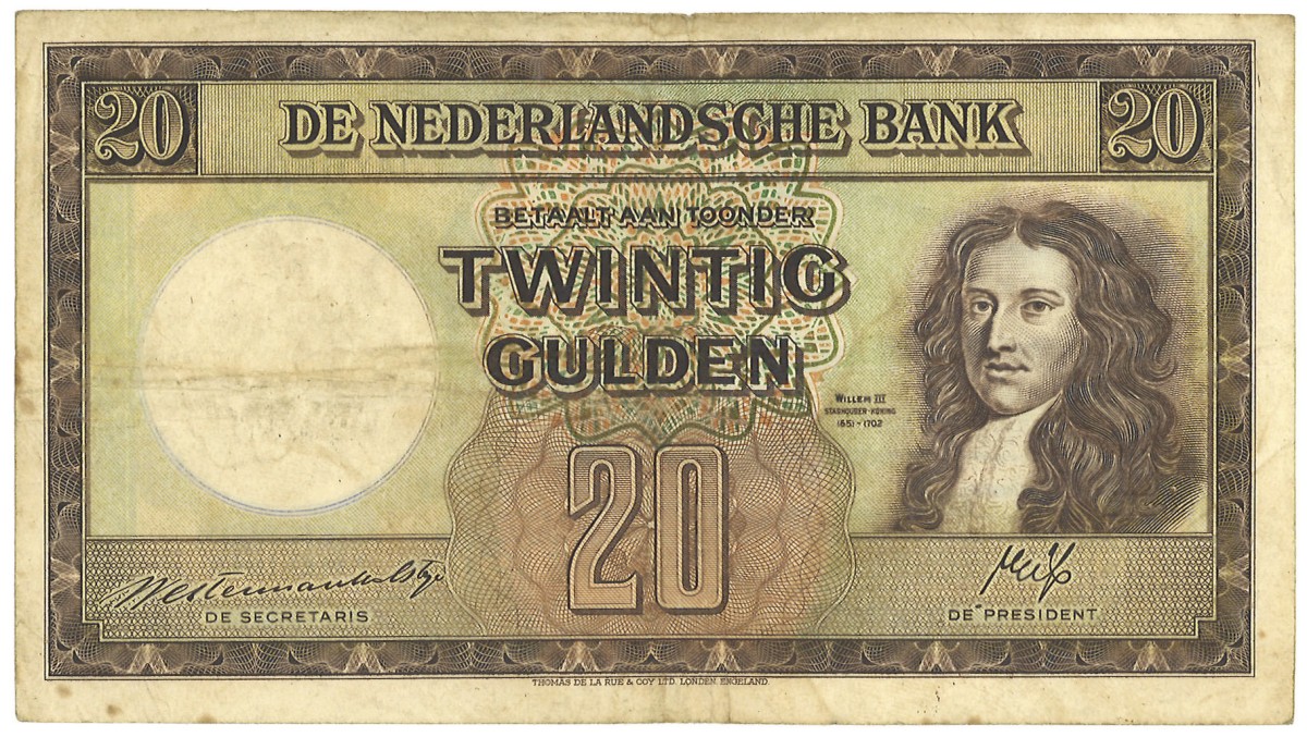 Nederland. 20 Gulden. Bankbiljet. Type 1945. - Zeer Fraai.